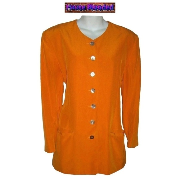 Vintage Adrienne Vittadini Blazer Orange Yellow Iridescent Streetwear Artsy 80’s - Picture 10 of 11